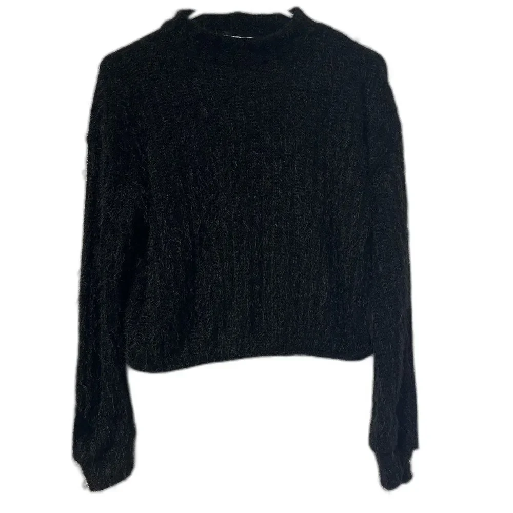 NWT Altar’d State Cropped fuzzy Black sweater size XS - Picture 2 of 6